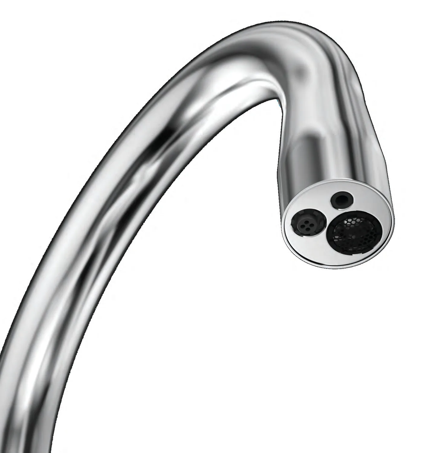 Close-up of the outlet with separate openings for filtered water and tap water.